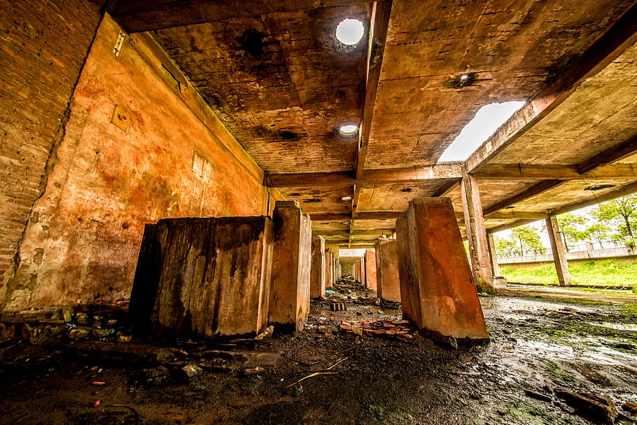 workshop, ruins, wide angle, dongguan, abandoned, dirty, old HD wallpaper