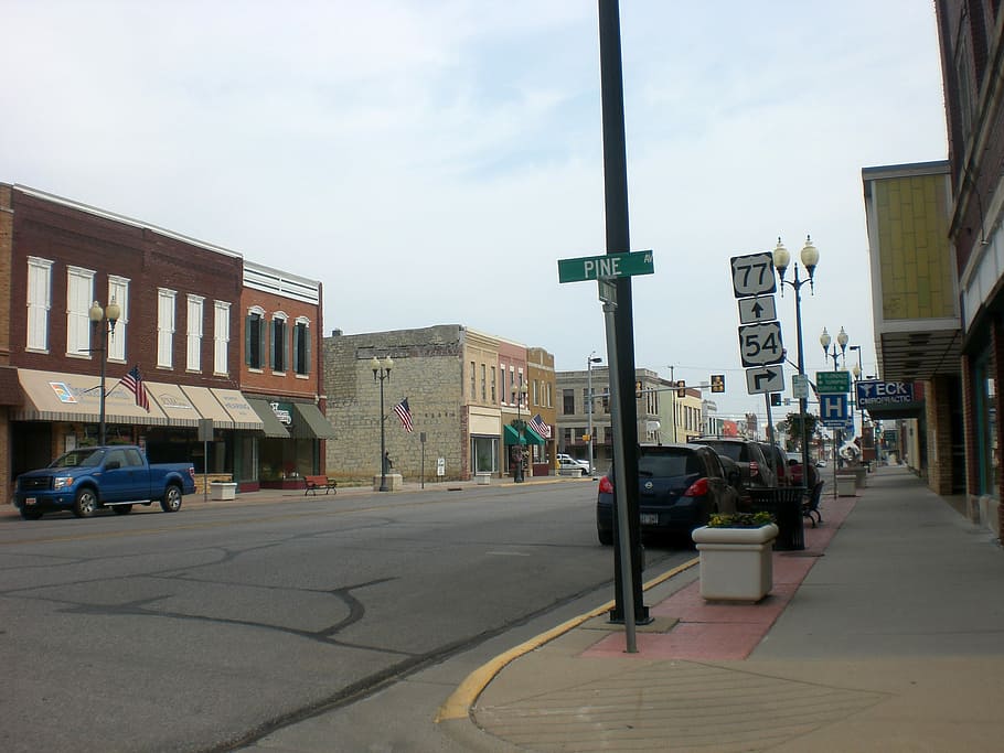 Main Street in El Dorado, Kansas, buildings, public domain, road, HD wallpaper