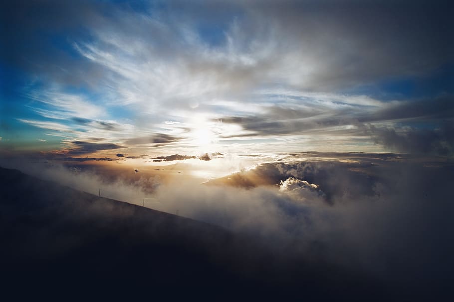 white clouds and blue sky photo, cloudscape, mountains, range HD wallpaper