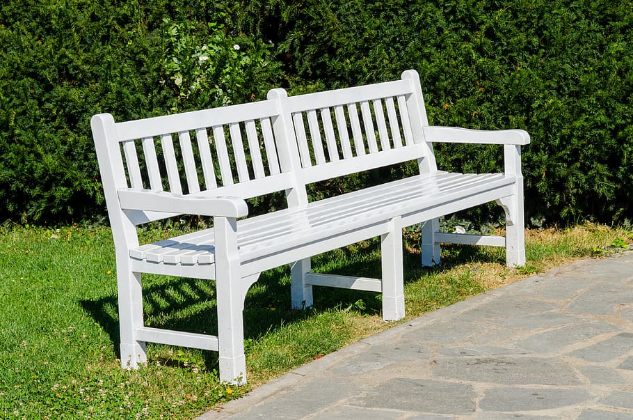 bench, park, garden, white, background, landscape, furniture HD wallpaper