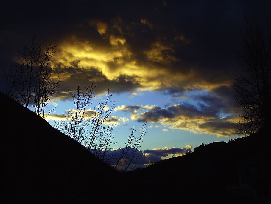 Sunset, Clouds, Colors, Colorful, sky, vibrant, bright, trees HD wallpaper