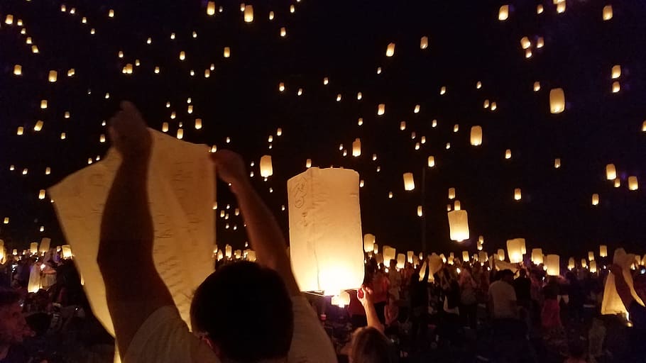 Lantern Festival, candlelight, celebration, crowd, evening, lanterns HD wallpaper