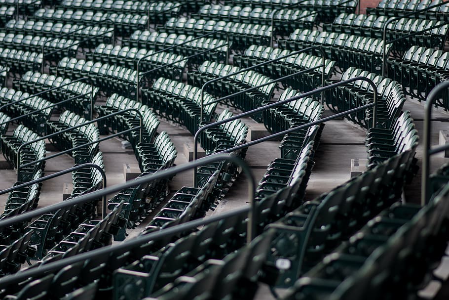 empty, pattern, railings, seats, stadium, in a row, backgrounds HD wallpaper
