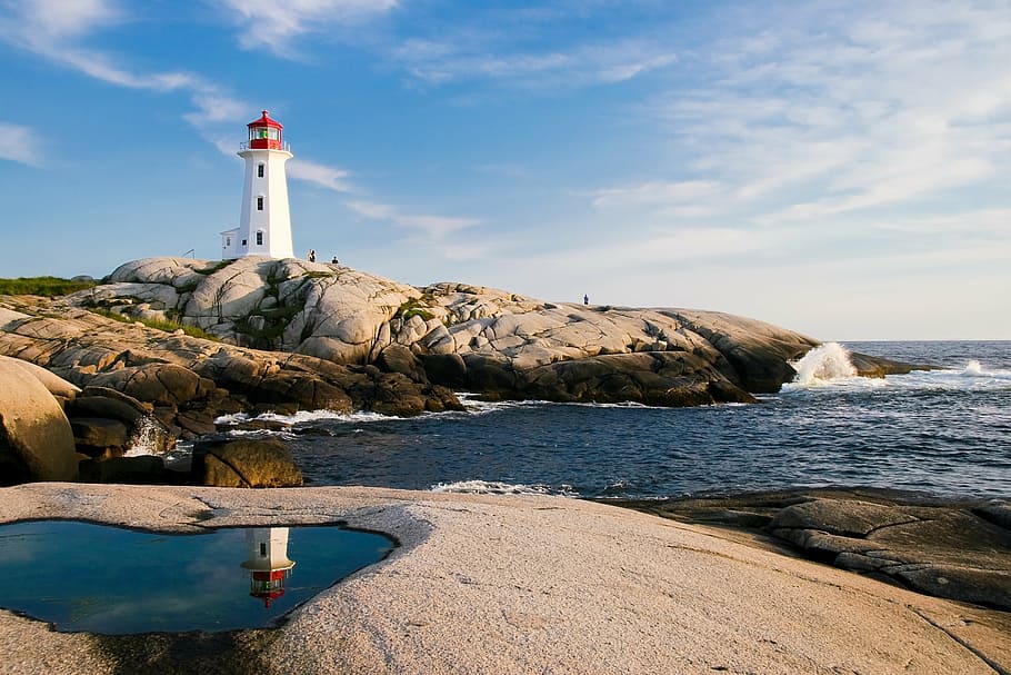 white lighthouse under blue sunny sky, ocean, sea, coast, travel, HD wallpaper