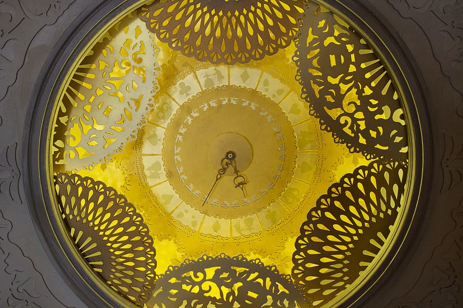 round white and yellow clock, clock face, kensington, gold HD wallpaper