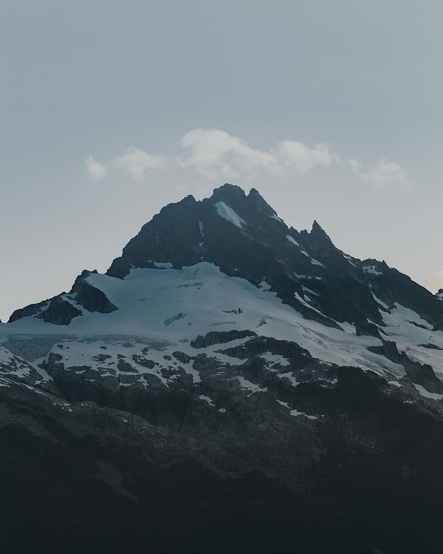 snow covered mountain under white clouds, mountain alps with several clouds HD wallpaper
