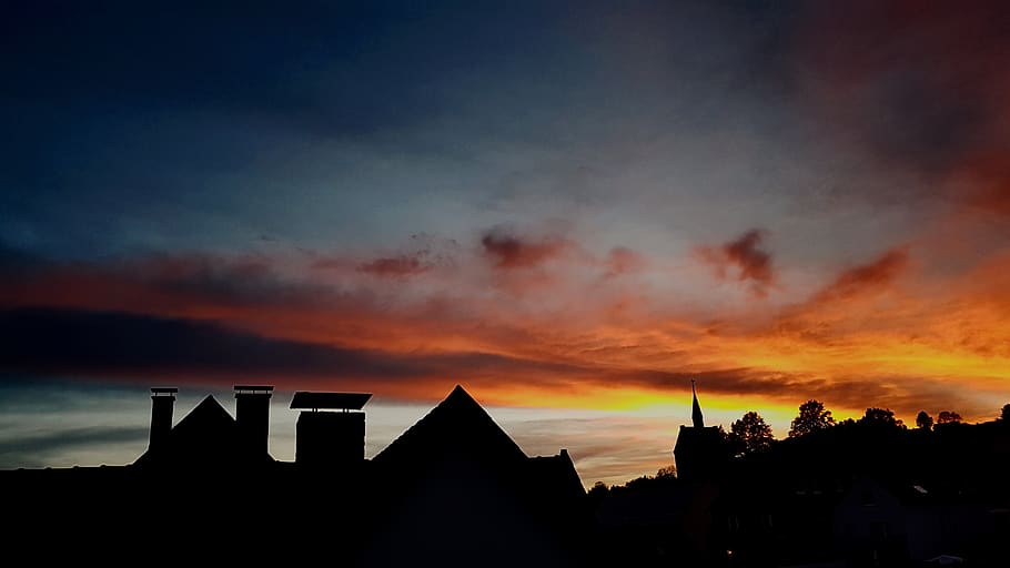 sunset, dawn, panorama, dusk, evening, sky, silhouette, nature HD wallpaper