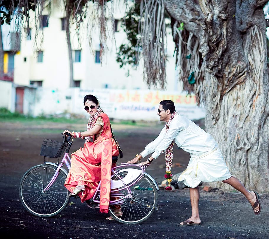 crazy, couple, bicycle, glasses, full length, real people, two people HD wallpaper