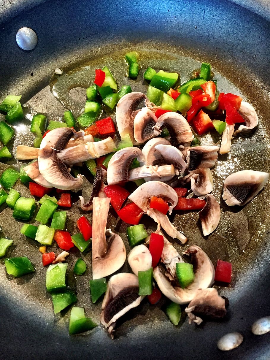 mushrooms, peppers, stir fry, healthy, vegan, vegetarian, nutrition, HD wallpaper
