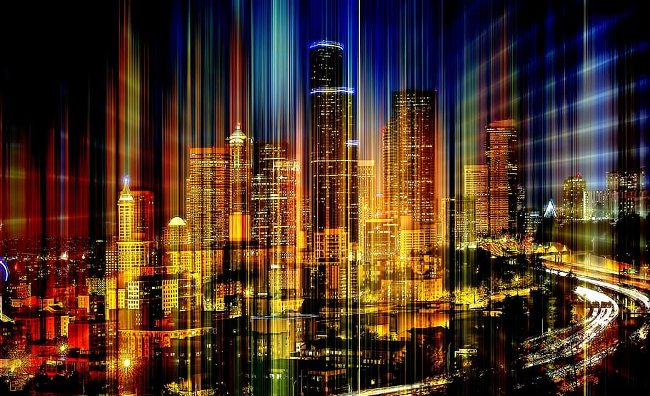photo of high-rise building during nighttime, skyline, light HD wallpaper