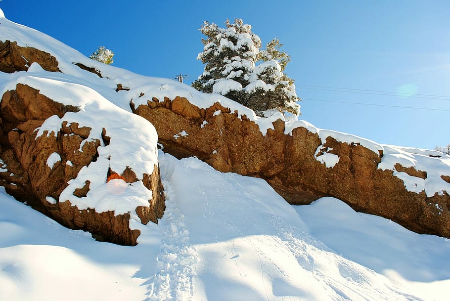Snow, Rocks, Nature, Landscape, Winter, mountain, range, sky, HD wallpaper