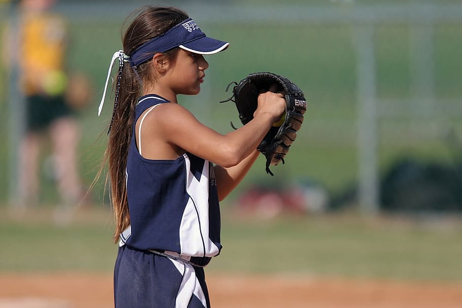 girl playing baseball on field, softball, pitcher, female, sport, HD wallpaper
