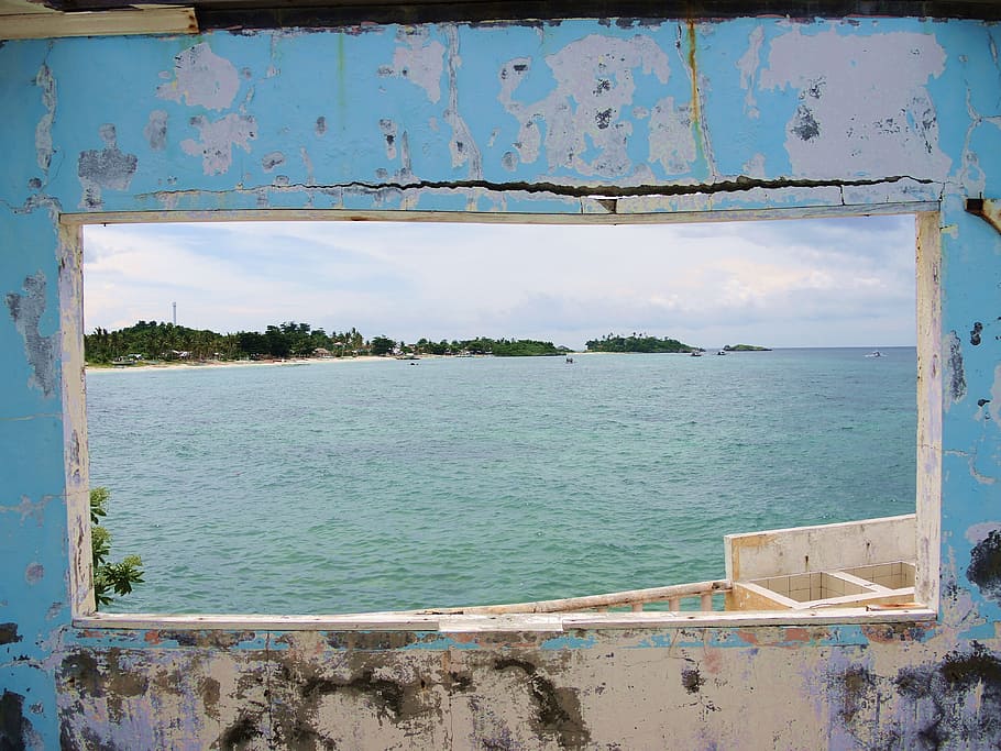 philippines, window, old, view, ocean, sea, vintage, travel HD wallpaper