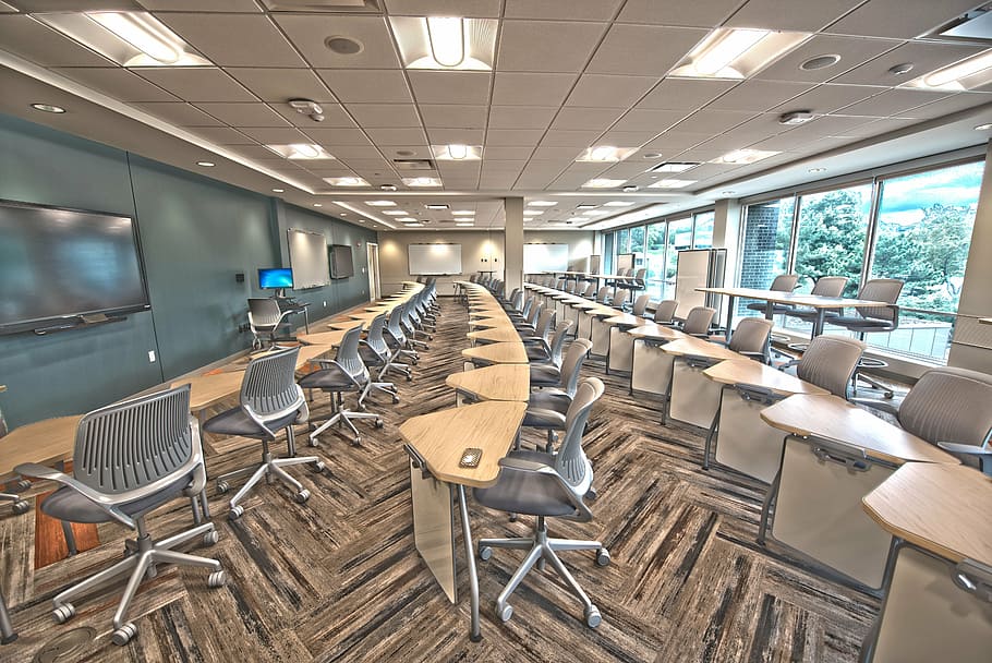 photography of brown and gray rolling chairs inside room during daytime HD wallpaper