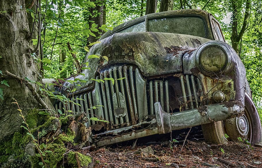 oldtimer, lost places, decay, auto, rust, car sculptures, rots HD wallpaper