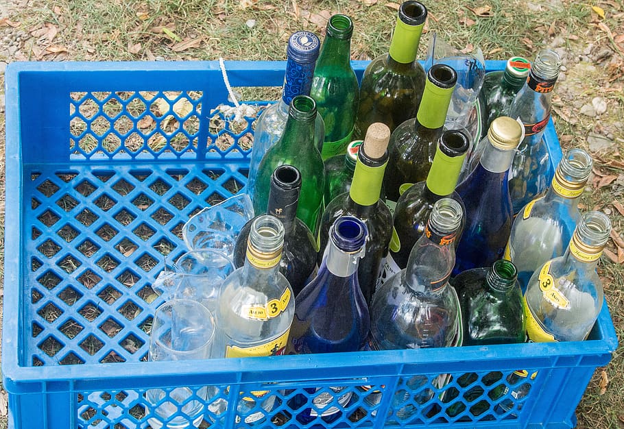 bottles, glasses, transparent, drink, empty, wine, alcohol, HD wallpaper