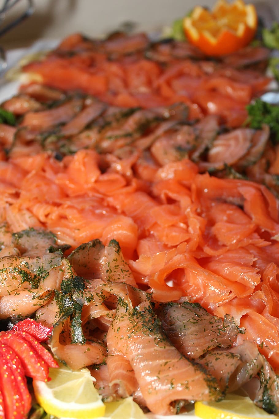 fish plate, cold buffet, salmon, eat, food, gourmet, salmon fillet HD wallpaper