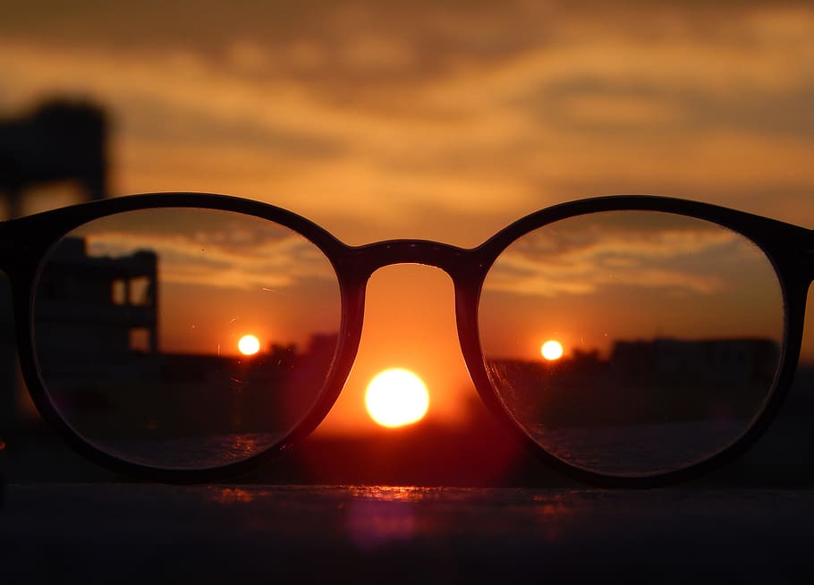 Close-up Photography of Eyeglasses at Golden Hour, beach, blur HD wallpaper
