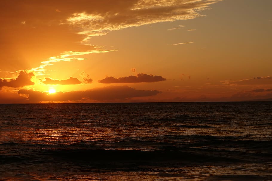 sunset, orange, maui, sea, water, sky, beauty in nature, scenics - nature HD wallpaper