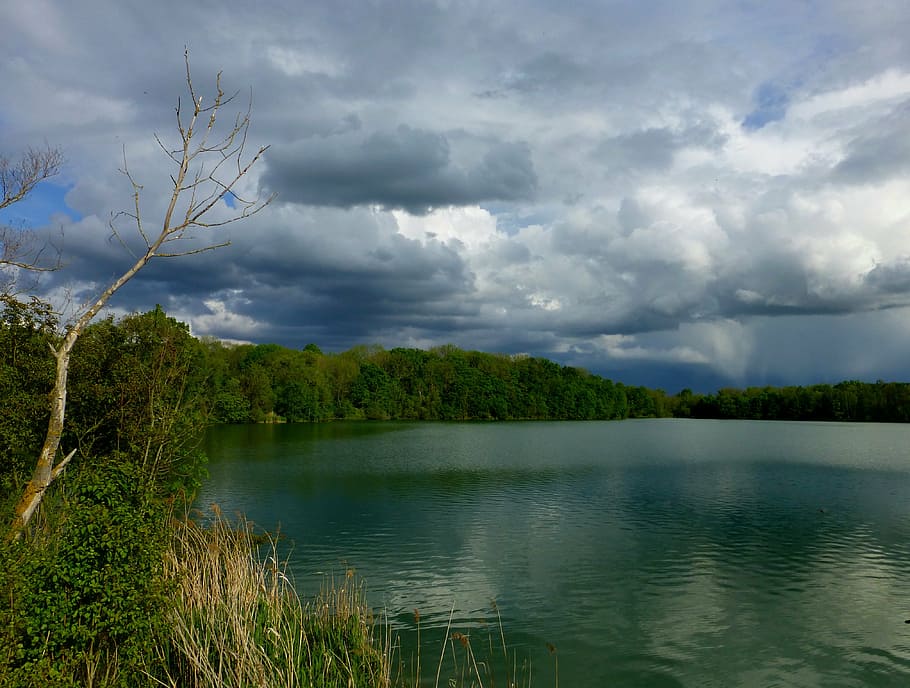 gewitterstimmung, lake, clouds, dramatic sky, landscape, nature HD wallpaper
