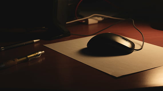 black corded mouse on top of white mouse pad, photo, computer HD wallpaper