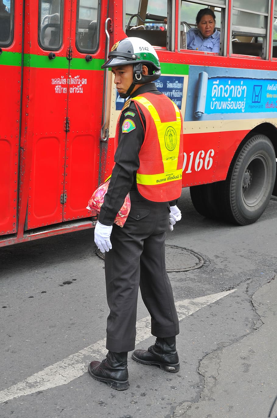 thailand, bangkok, police, man, people, traffic, road, street, HD wallpaper