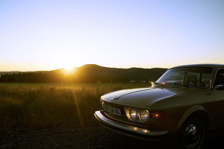gray car during sunset, untitled, brown, near field, orange, outdoors HD wallpaper