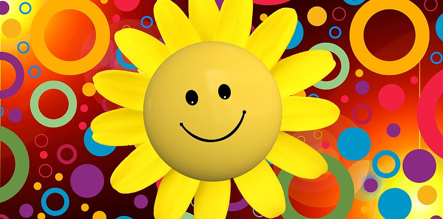 yellow flower illustration, sun, laugh, rays, luck, happy, satisfied