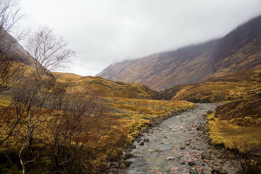 scotland, hiking, windy, fog, clouds, rain, glencoe, nature