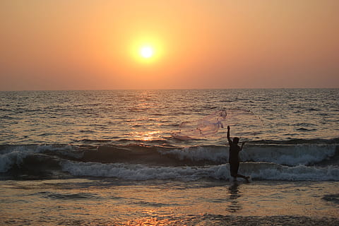 goa, beach, sunset, sea, sky, water, horizon over water, beauty in nature HD wallpaper