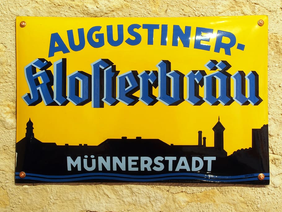 augustiner klosterbräu, münnerstadt, advertising, sign, enamel, HD wallpaper