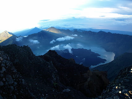 Mountains, Landscape, View, Evening, rinjani, travel, lombok HD wallpaper