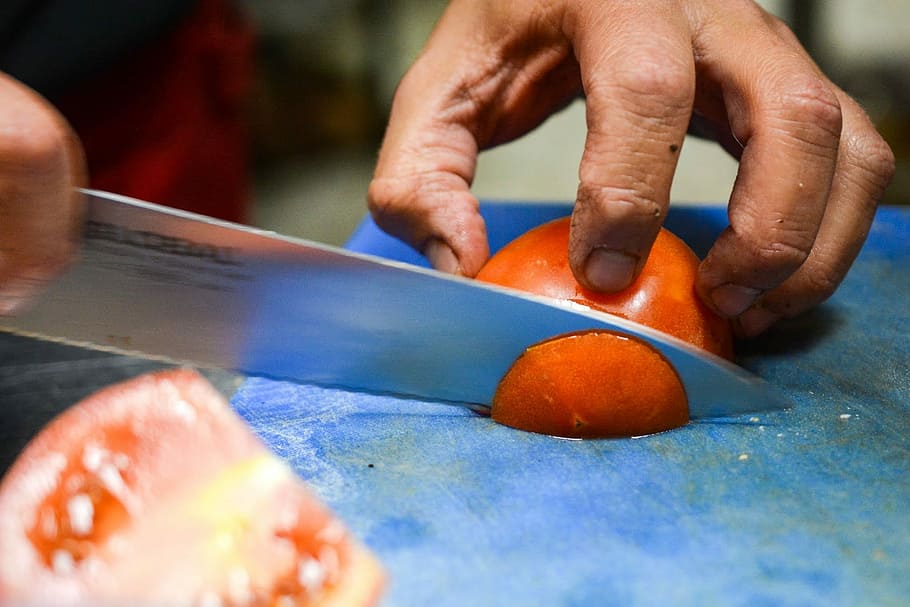 Service, Chef, Tomato, Knife, Slice, food, cooking, souse, restaurant HD wallpaper