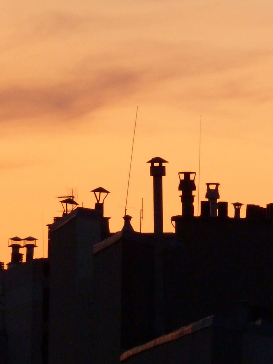 sunset, paris, fireplaces, evening, twilight, landscape, architecture HD wallpaper