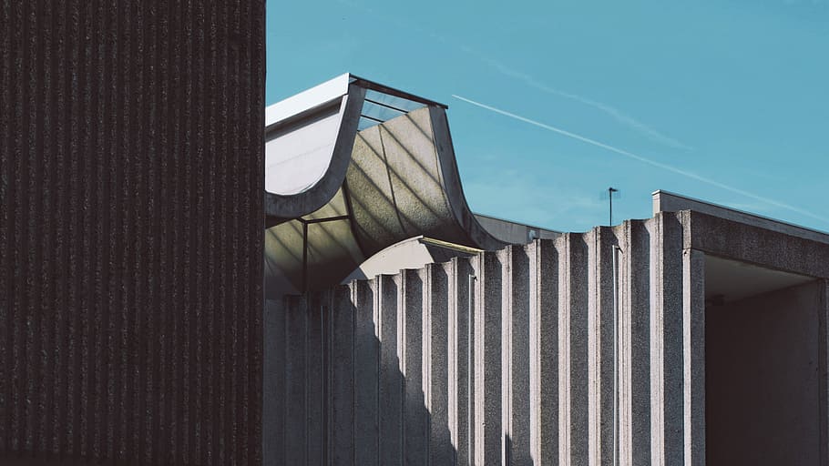 TGI de Créteil, by Daniel Badani  architect - 1978, gray concrete structure under sunny sky, HD wallpaper