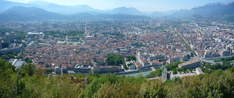 Pano Grenoble cityscape in France, buildings, photos, landscape, HD wallpaper