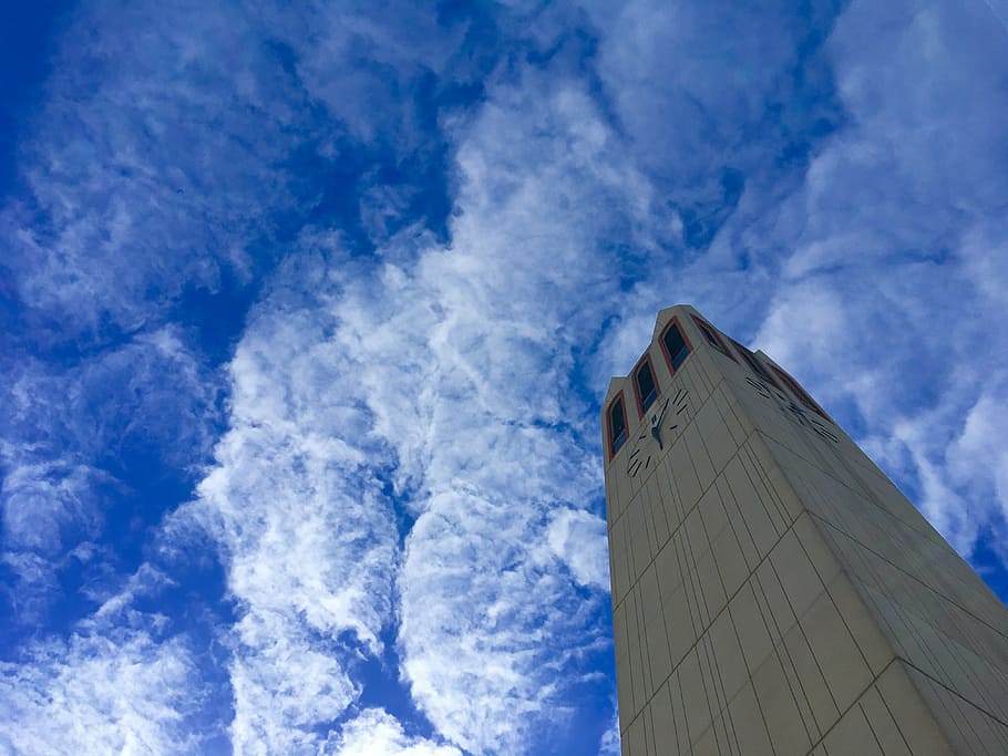 tower, clock, clock tower, landmark, sky, clouds, blue sky HD wallpaper