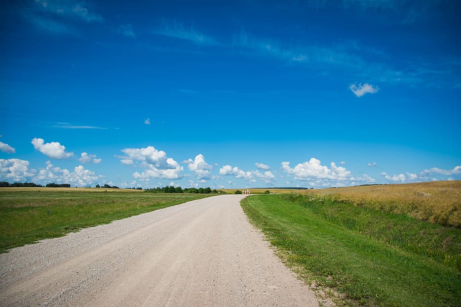 road, landscape, sky, rye, nature, transportation, direction HD wallpaper
