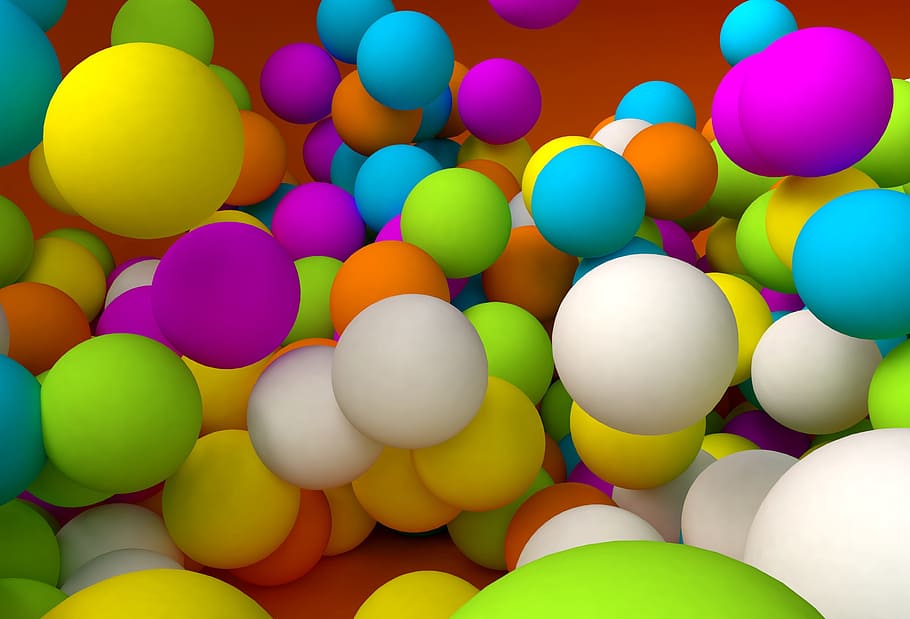 cluster of assorted-color ball 3D artwork, colored balls, holiday, HD wallpaper