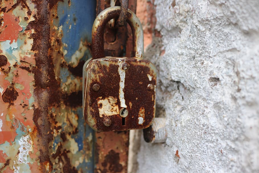 rust, antique, vintage, ancient, lock, key, door, wall, rust lock HD wallpaper