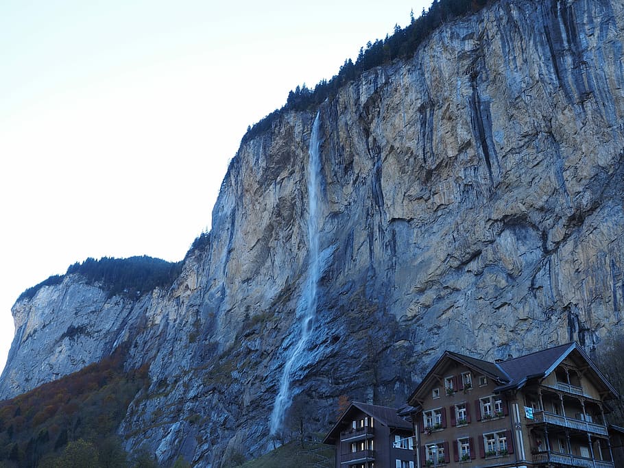 Staubbachfall, Waterfall, Free-Fall, lauterbrunnen, steep, steep wall, HD wallpaper