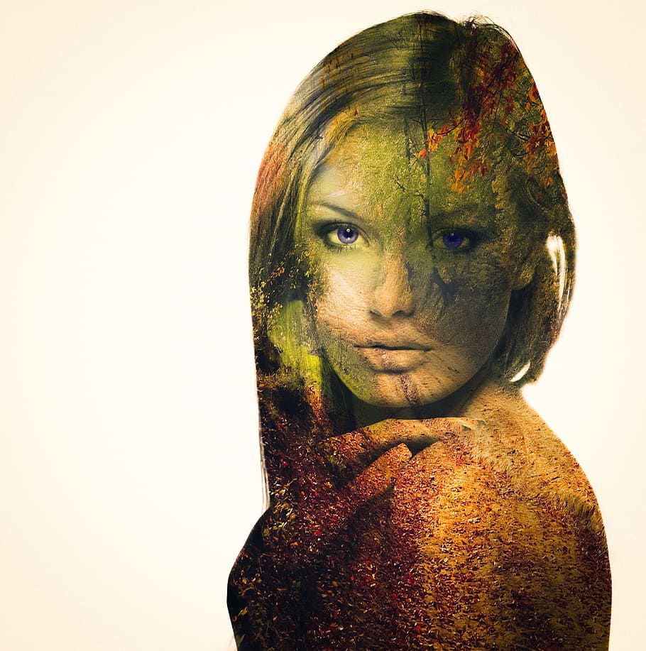woman abstract painting, edited, photo, double, exposure, person, HD wallpaper
