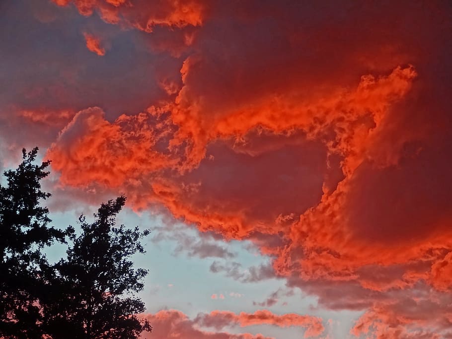afterglow, clouds, sky, sunset, summer, rain clouds, red, romance HD wallpaper