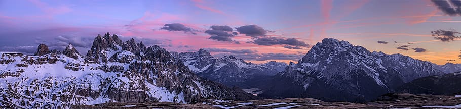 landscape photography of mountain covered with snow, snow covered mountain under blue cloudy sky HD wallpaper