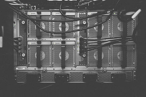 grayscale photography of mining rig, technology, components HD wallpaper