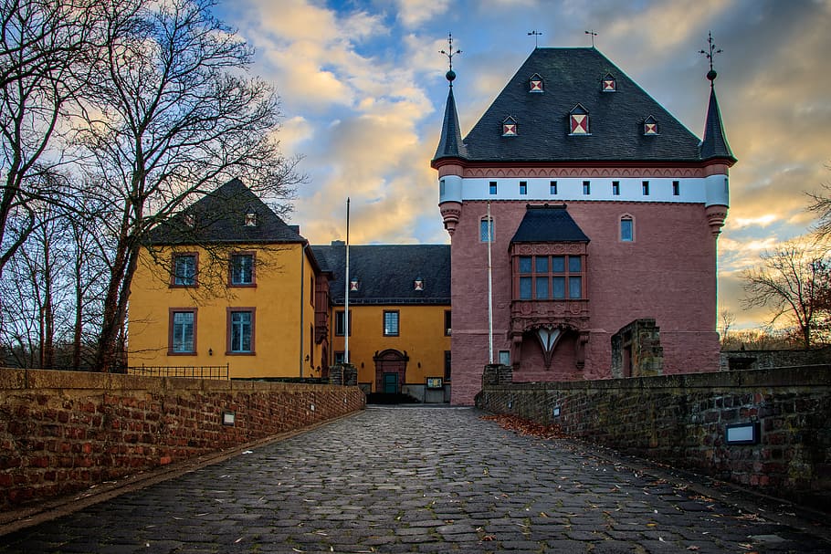 castle, moated castle, concluded wasserschloss, schloss burgau, HD wallpaper