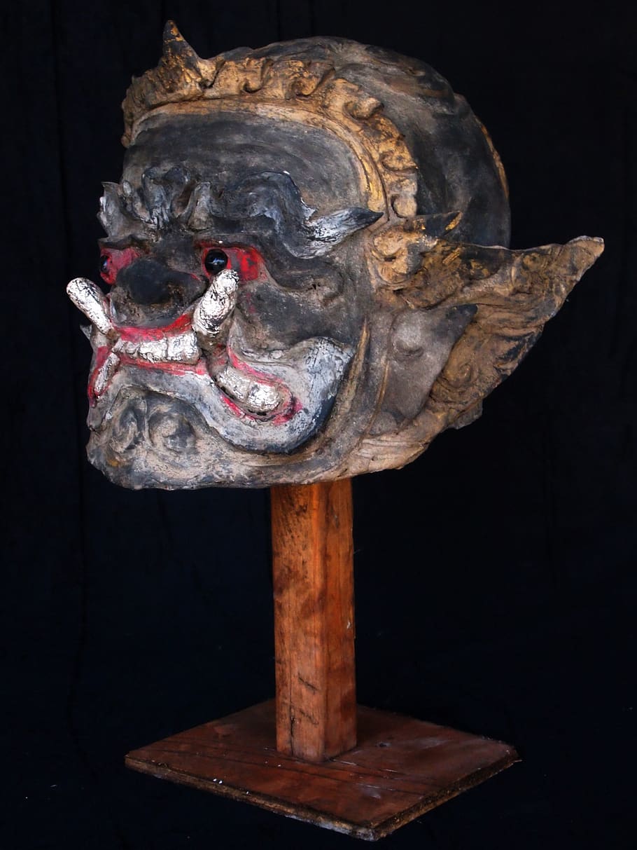 giant, mask, thai, art and craft, black background, sculpture HD wallpaper