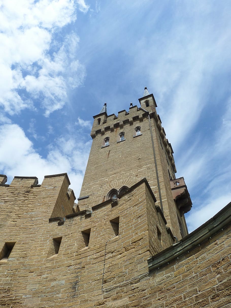 castle tower, battlements, fortress, wall, castle wall, hohenzollern, HD wallpaper