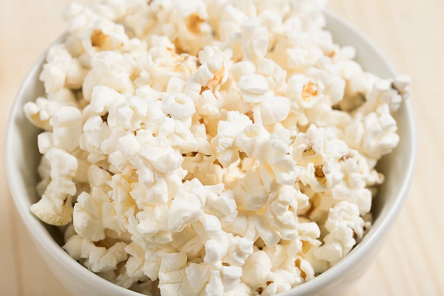 popcorn in white bowl, snack, movie, food and drink, no people, HD wallpaper