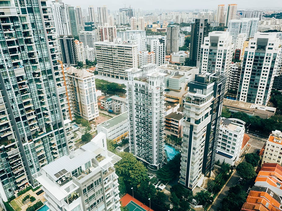 aerial photography of gray high rise building, aerial view photography of city HD wallpaper